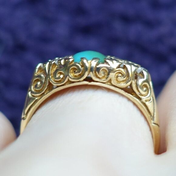 chrysoprase cabochon in 9K yellow gold - Picture 2 of 4